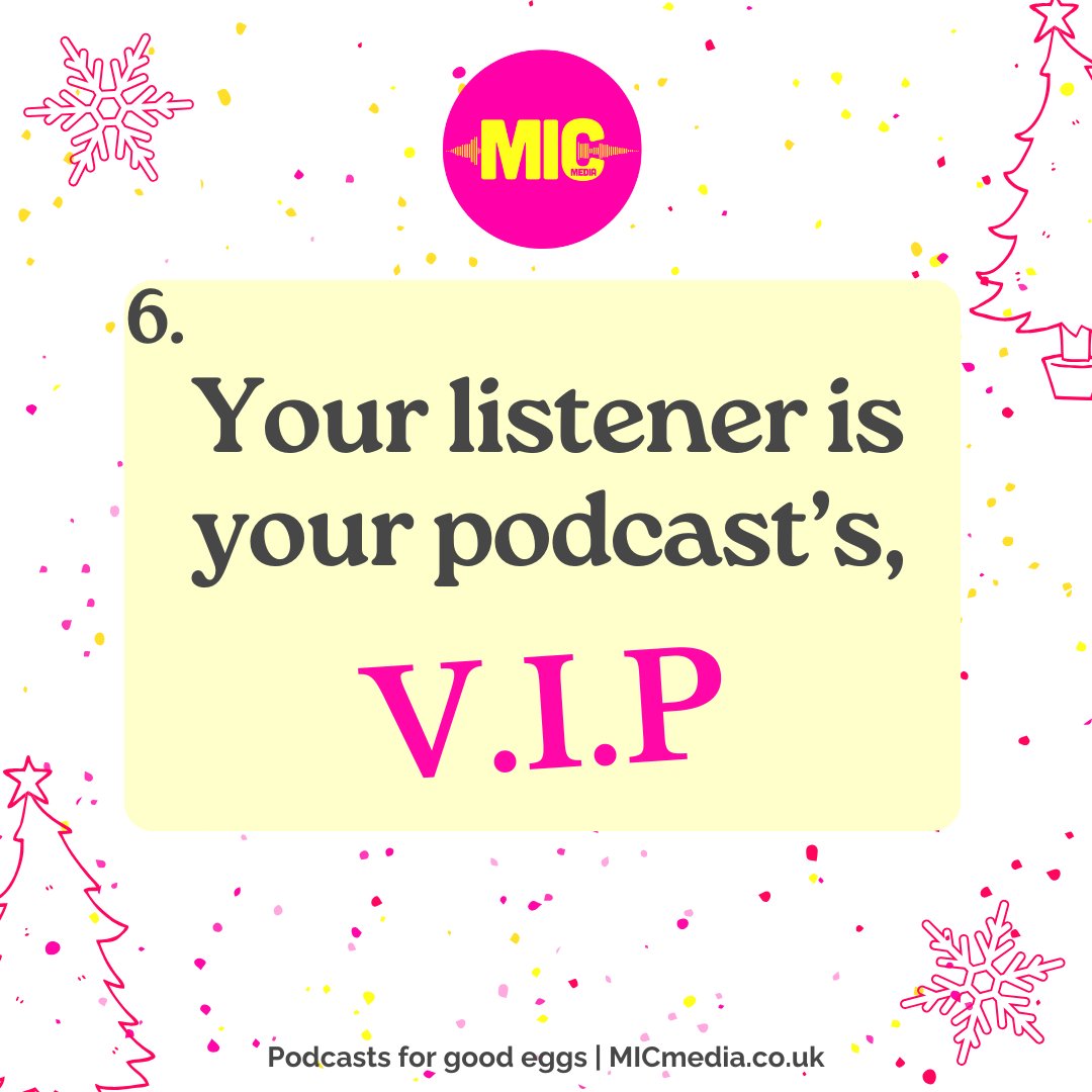 Your listeners are the VIP's of your podcast! 👑 

Everything you do is for them!

Make them feel special with engaging content, thoughtful production, and consistent delivery. 

#MICmas 🎄 Day #6

#podcast #listener #audience #ContentMarketing #Grabthemic