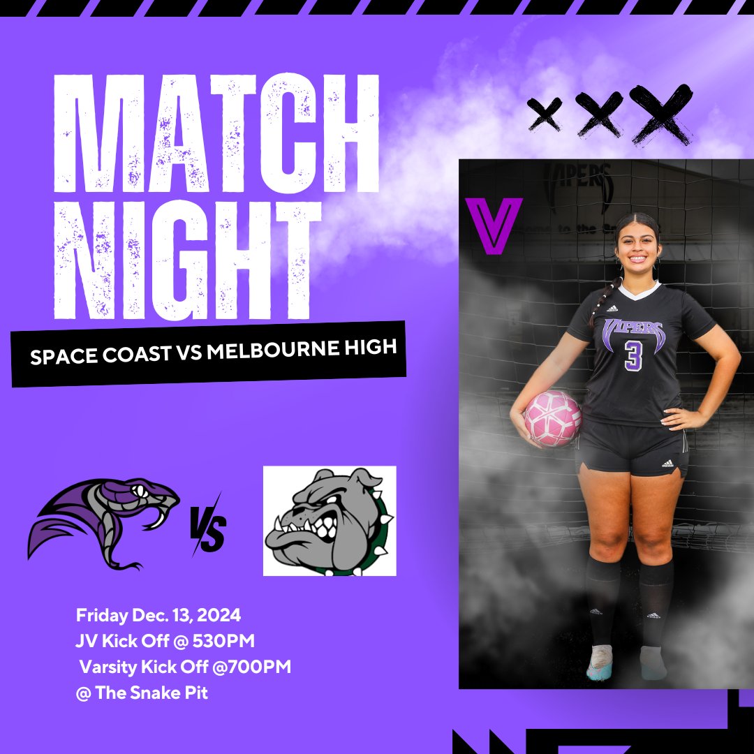 ⚽️ Friday Night Under The Lights! 🌟
Join us this evening as the Lady Vipers will host the  Mel. High Bulldogs under the lights!
📍 Location: The Snake Pit 
⏰ JV Kickoff: 5:30 PM
⏰ Varsity Kickoff: 7:00 PM
