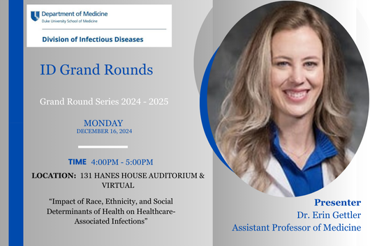 Duke Infectious Diseases (@dukeadultid) on Twitter photo Please join us Monday, 12/16 for ID Grand Rounds, presented by Dr. Erin Getter! If joining virtual, please use link: duke.zoom.us/j/98686770700?…
<a href="/GettlerErin/">Erin Gettler</a>
#DukeID #IDFellows Please join us Monday, 12/16 for ID Grand Rounds, presented by Dr. Erin Getter! If joining virtual, please use link: duke.zoom.us/j/98686770700?…
<a href="/GettlerErin/">Erin Gettler</a>
#DukeID #IDFellows