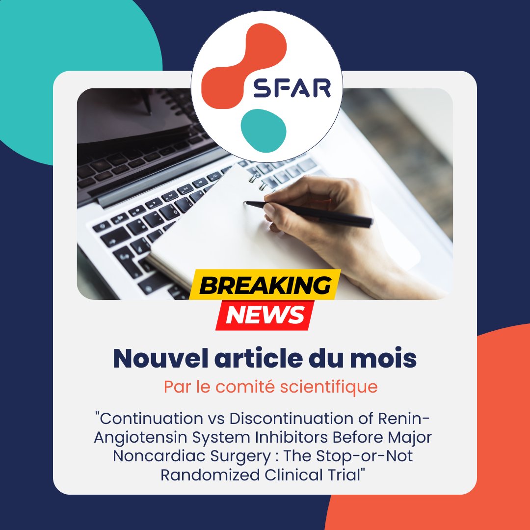 SFAR Anesthésie Réanimation (@sfar_org) on Twitter photo 🆕 Nouvel article du mois analysé par <a href="/RozecBertrand/">Bertrand Rozec</a> du comité scientifique : "Continuation vs Discontinuation of Renin-Angiotensin System Inhibitors Before Major Noncardiac Surgery: The Stop-or-Not Randomized Clinical Trial." ➡️ sfar.org/references-et-…
Bonne lecture 🤓 🆕 Nouvel article du mois analysé par <a href="/RozecBertrand/">Bertrand Rozec</a> du comité scientifique : "Continuation vs Discontinuation of Renin-Angiotensin System Inhibitors Before Major Noncardiac Surgery: The Stop-or-Not Randomized Clinical Trial." ➡️ sfar.org/references-et-…
Bonne lecture 🤓