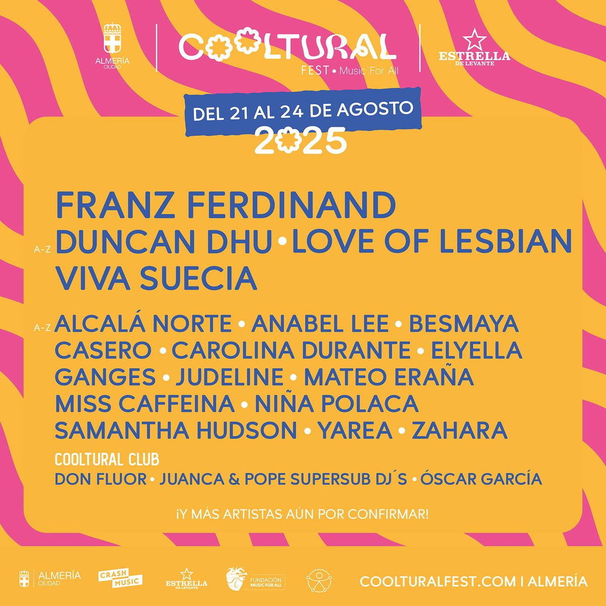 Almería Cultura (@culturalmeria) on Twitter photo 😎🎸 <a href="/loveoflesbian/">Love of Lesbian</a> encabeza una nueva tanda de explosivas confirmaciones para <a href="/coolturalfest/">Cooltural Fest - Music For All</a>
👉 Samantha Hudson, Judeline, Elyella, Miss Caffeina o Anabel Lee brillan en este regalo anticipado de Navidad del festival.
🎄 #AlmeriaESnavidad #AlmeriaEScultura <a href="/aytoalm/">Ayuntamiento de Almería</a> <a href="/windcruz/">Diego Cruz</a> 😎🎸 <a href="/loveoflesbian/">Love of Lesbian</a> encabeza una nueva tanda de explosivas confirmaciones para <a href="/coolturalfest/">Cooltural Fest - Music For All</a>
👉 Samantha Hudson, Judeline, Elyella, Miss Caffeina o Anabel Lee brillan en este regalo anticipado de Navidad del festival.
🎄 #AlmeriaESnavidad #AlmeriaEScultura <a href="/aytoalm/">Ayuntamiento de Almería</a> <a href="/windcruz/">Diego Cruz</a>