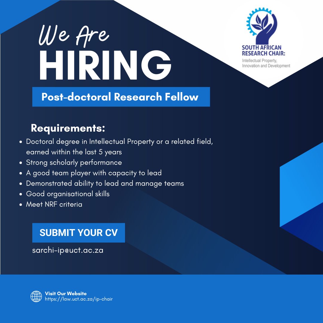 Full advert at law.uct.ac.za/ip-chair/artic…