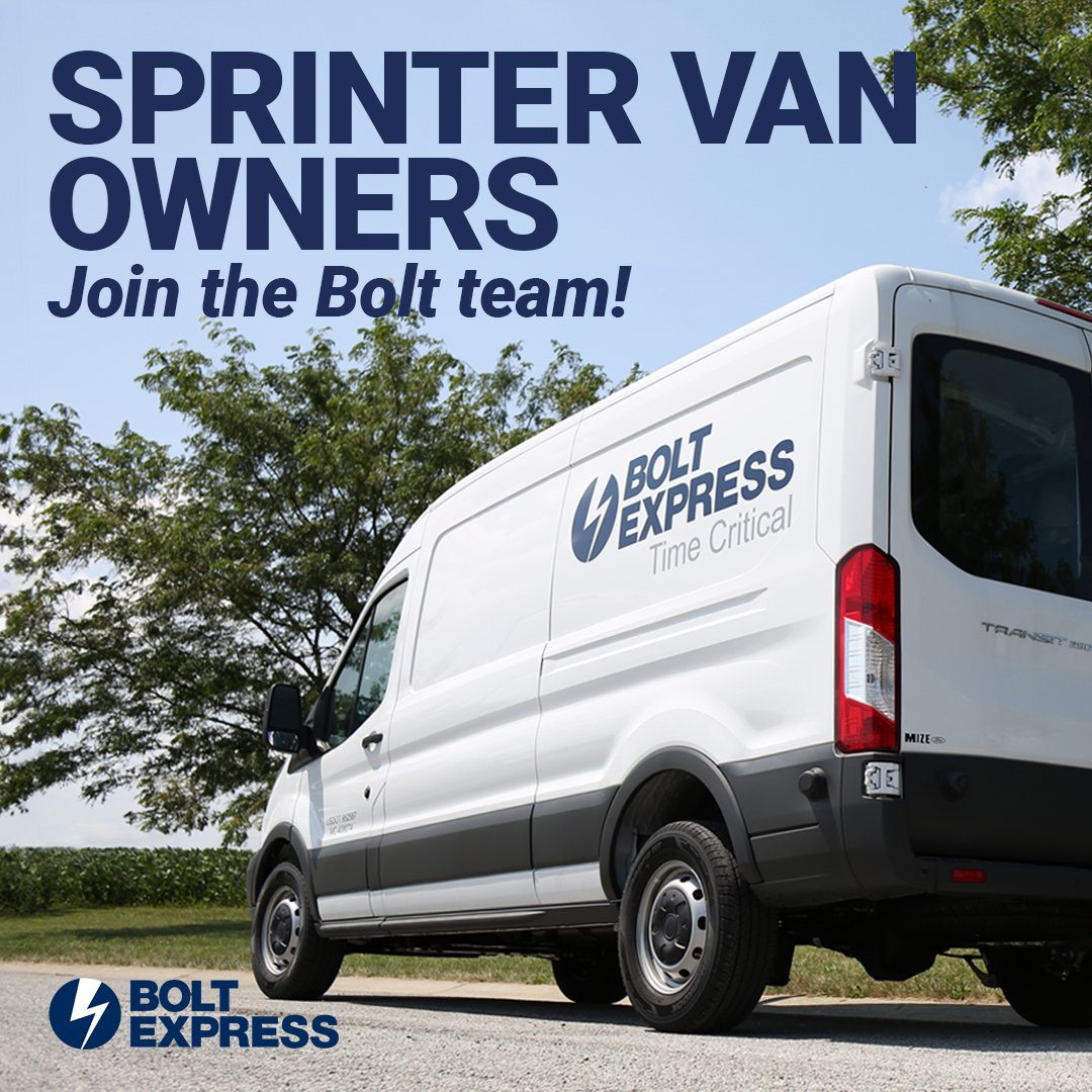 If you own a sprinter van, we want to talk to you about an opportunity you won’t want to miss.

Talk to a recruiter today: 800-545-4789
Skip straight to our partial app here → intelliapp.driverapponline.com/m/boltnd