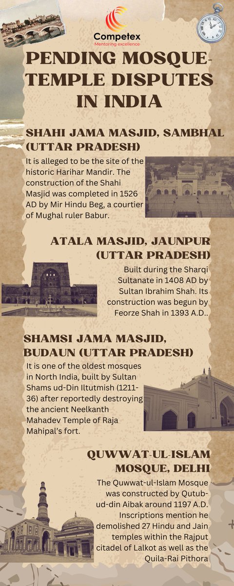 Competex5's tweet photo. Exploring India's Historical Mosque-Temple Disputes

#Competex #UPSCPreparation #IndianHistory #TempleMosqueDisputes #PlacesofWorshipAct  #UPSCMains2025 #UPSCMentorship #Sambhal   #upsc2025 

Contact us at:
Website - https://t.co/gODeCr3Maj
Telegram - https://t.co/weHauFTPlH https://t.co/asZALrYX4W