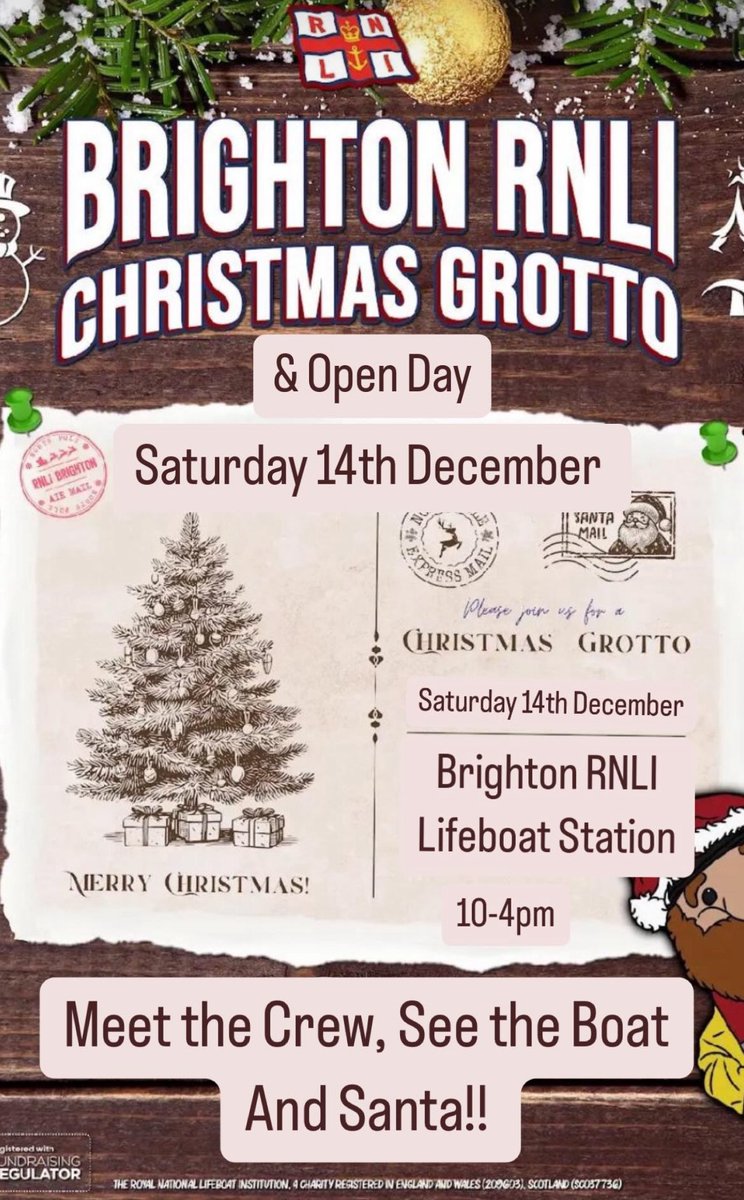 Tomorrow please come and support <a href="/RNLIBrighton/">Brighton RNLI</a> 
Open Day - meet the crew see the Boat
Amazing Raffle prizes 

🎅Slots available for Grotto 
🧝Free Elf games from the amazing Iris Enchanted Parties 10.30-11.30