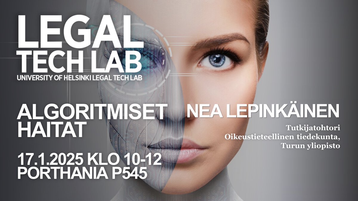 Save the date for Nea Lepinkäinen's talk on ‘Algoritmiset Haitat’ on 17.01.2025, 10-12 at Porthania P545. The event is open to everyone, no registration is required and the Zoom option is not available. We look forward to seeing you there!