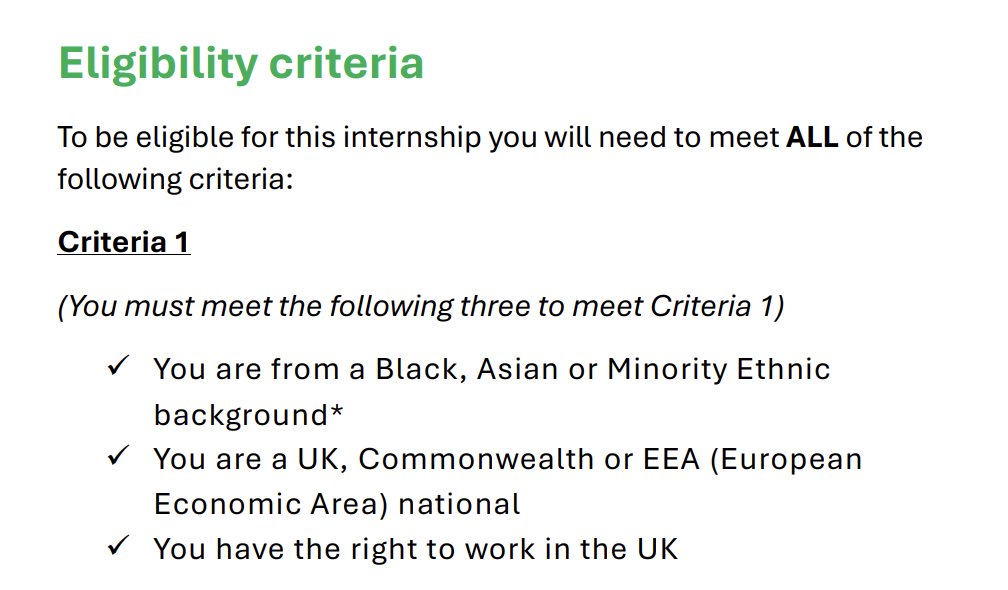 RupertLowe10's tweet photo. The Environment Agency is offering FORTY internships to candidates ONLY from a 'Black, Asian or Minority Ethnic background'.

Racism is acceptable when white people are excluded @EnvAgency?

It's disgusting discrimination and I will be following this up.

https://t.co/3u7zHj4v9m https://t.co/hHUagn1xck