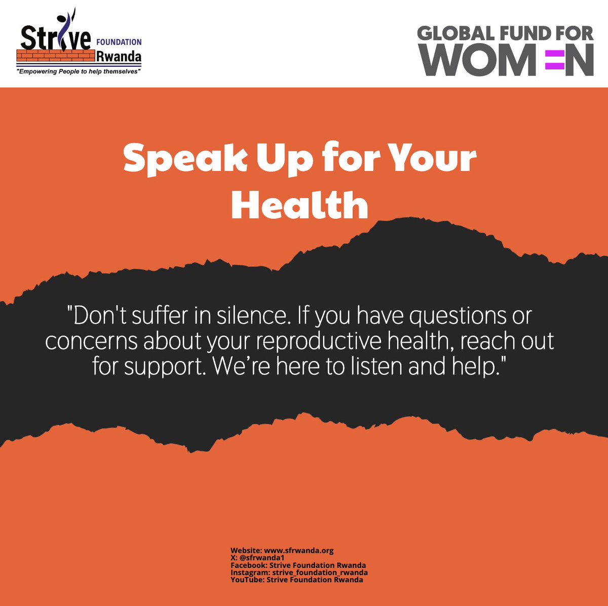Sfrwanda1's tweet photo. Today, @Sfrwanda1 , in partnership with @GlobalFundWomen ,proudly launches a week-long social media campaign to empower adolescent girls and young women (AGYW), and female sex workers (FSWs) with essential knowledge to make informed choices about their Sexual and Reproductive Health and Rights (SRHR).
Through educational flyers and short videos shared across all SFR social media platforms, this initiative aims to promote awareness, enhance access to SRHR services, and uphold dignity. Together, we champion health, rights, and empowerment for all.
Join us in driving meaningful change!
#SRHRMatters #SafeChoices #AGYW #FSWS @RwandaHealth @RwandaNGOForum @RBCRwanda @USAIDRwanda @UNFPARwanda @UNAIDS @unwomenrwanda @WHO