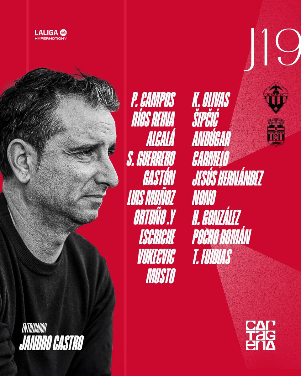 CONVOCATORIA | Los 1️⃣9️⃣ de Jandro para el #CastellónCartagena.

🔥 ¡Ganas de Castalia! ⚽️