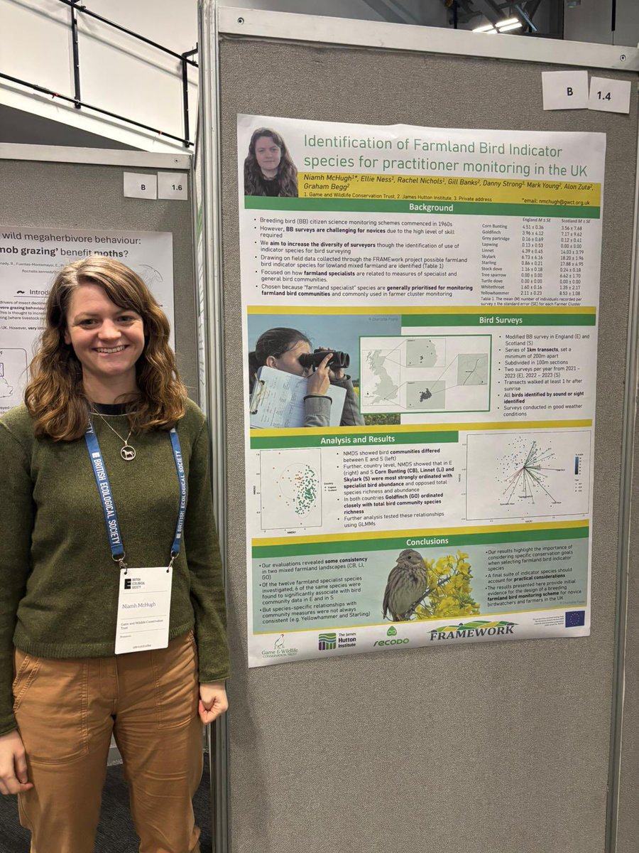 RachelNNichols's tweet photo. Myself and @DrNiamhMcHugh from @GWCTScience presenting our posters on Farmer Clusters through the @H2020_FRAMEwork at #BES2024 https://t.co/IJfqM0w7yR https://t.co/cQhVUaxa90