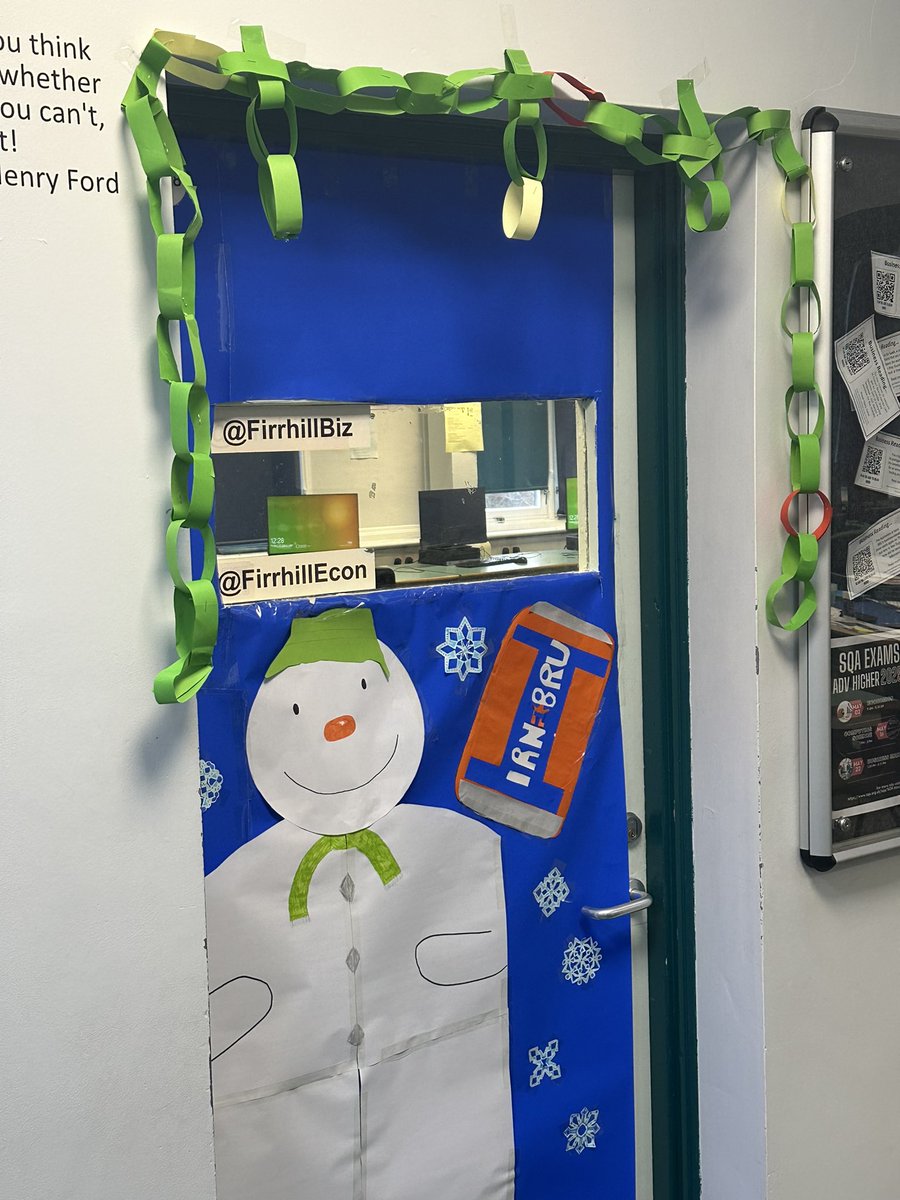 Christmas door is looking brilliant thanks to my Higher class! We have been talking about our favourite Christmas adverts and then brought one to life!

<a href="/FirrhillBiz/">Firrhill Business</a> <a href="/FirrhillHS/">Firrhill High School</a>