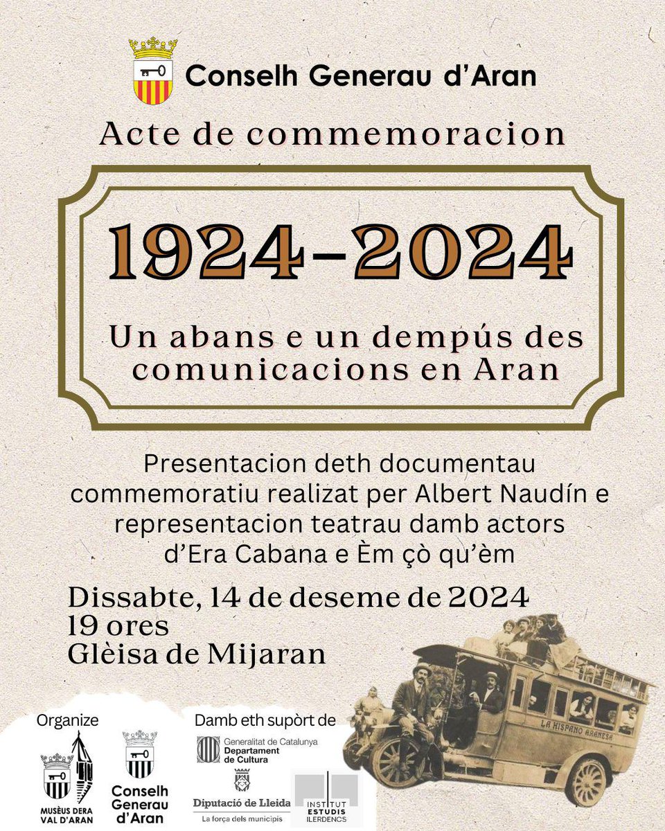 conselharan's tweet photo. 🔙1924-2024. Un projècte entà commemorar es cent ans de comunicacions ena Val d’Aran
 
👉🏽Eth Conselh Generau d’Aran, a trauès de Musèus dera Val d’Aran, presente un documentau entà compréner era istòria de hè 100 ans. https://t.co/hGRWBSQvMM