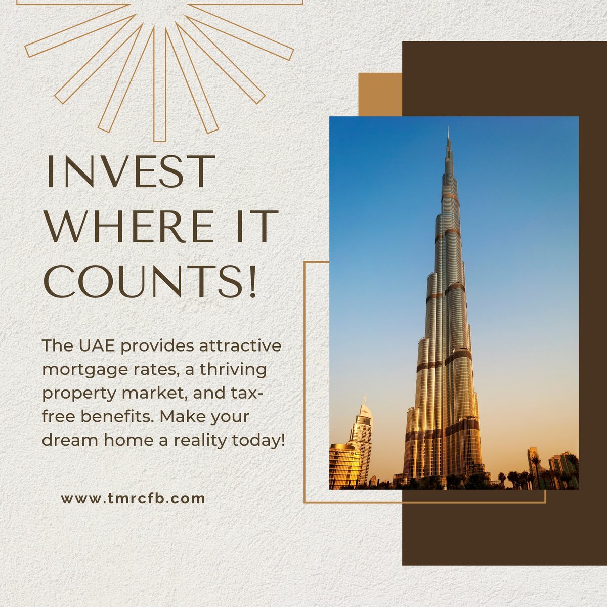 tmrc_fb_dxb's tweet photo. Unlock incredible opportunities in the UAE’s thriving property market. 🏙️
✅ Attractive mortgage rates
✅ Tax-free benefits
✅ Your dream home is within reach!

#UAERealEstate #DreamHome #InvestmentOpportunity #TaxFreeLiving #RealEstateGoals #mortgage #tmrcfb #dubai https://t.co/bqATovFSEX