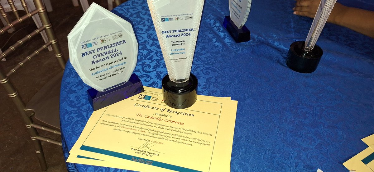 "Honored to receive the Best Publisher Award overall <a href="/MRC_Uganda/">MRC/UVRI and LSHTM Uganda Research Unit</a>! Grateful for the incredible support from my supervisor <a href="/AlisonEUganda/">Alison Elliott</a>, colleagues, mentors, and family. Here's to continued excellence and collaboration!