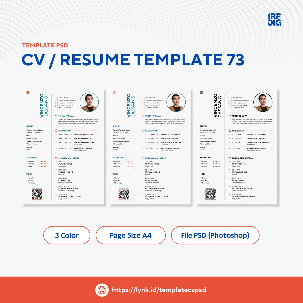 irfdig's tweet photo. Editable PSD CV templates for personal use or resale. Start your journey now ๐ https://t.co/e4FayY7mNt #CVForSale #EditableTemplates #CareerBoost https://t.co/60KQxLK7dr