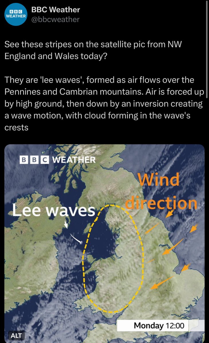 BGatesIsaPyscho's tweet photo. BBC Weather just invented yet ANOTHER New Meteorological term to try cover up over the truth…..
Apparently these lines that everyone witnesses on satellite are called ‘Lee Waves’ - funny how nobody ever used to notice these before.
You all know what they really are right…..? https://t.co/TMo5Jt0REB