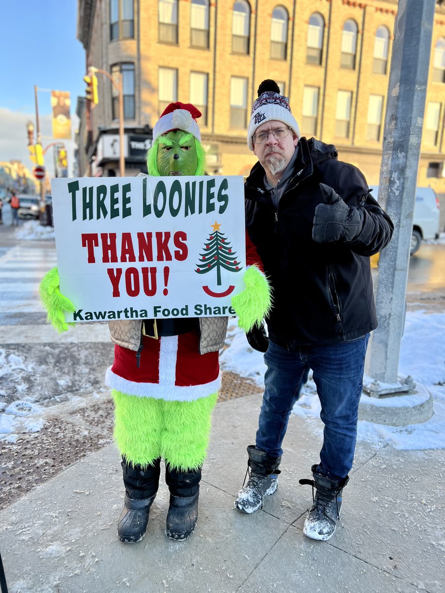 Freq 90.5 FM (@freqptbo) on Twitter photo Two Grinches at the annual Loonies on the Street fundraiser in support of <a href="/Kaw_FoodShare/">Kawartha Food Share</a>.
We’ll be here here until 10am, at the corner of George and Simcoe streets in downtown Peterborough …drop in and see us!! Two Grinches at the annual Loonies on the Street fundraiser in support of <a href="/Kaw_FoodShare/">Kawartha Food Share</a>.
We’ll be here here until 10am, at the corner of George and Simcoe streets in downtown Peterborough …drop in and see us!!