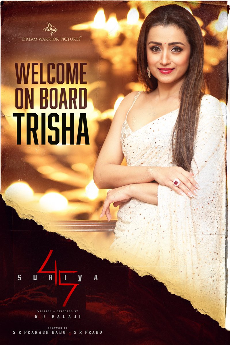 DreamWarriorpic's tweet photo. Adding grace, charm, and power to #Suriya45 – welcome aboard, @trishtrashers ! A cinematic treat awaits🌟

@Suriya_offl @RJ_Balaji @dop_gkvishnu @SaiAbhyankkar @prabhu_sr https://t.co/nhXSf1I7va