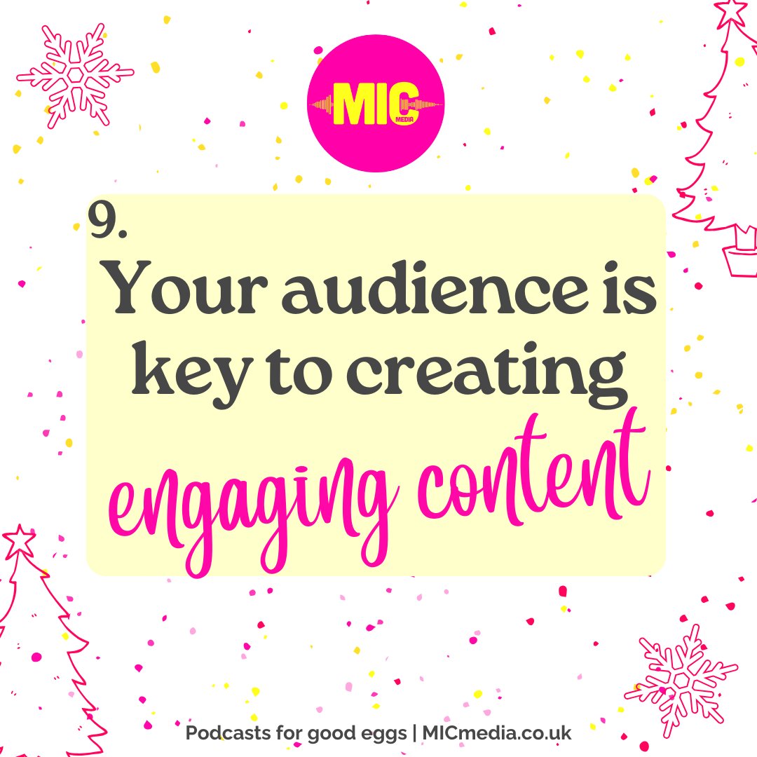 Want to create engaging podcast content? 🎙️

Focus on your audience! 

What do they want to hear? 
What will they find valuable?

By understanding their needs, you can create content that resonates directly 

#MICmas 🎄 Day 9

#podcast #contentmarketing #audience #engagement