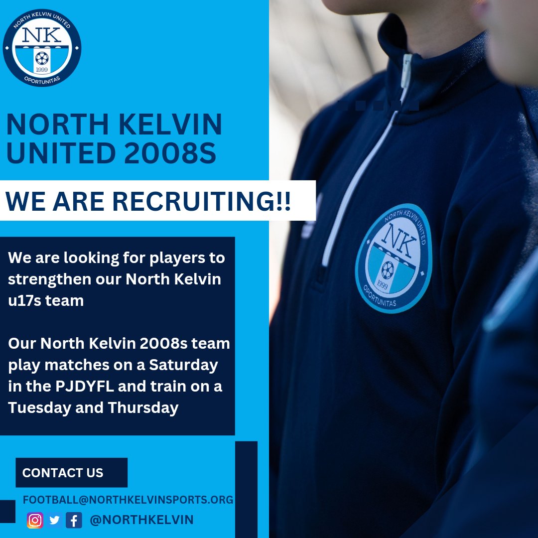NORTH KELVIN UNITED 2008S ⚽️ | We are recruiting players for our NK 2008s Team 💙 Our 2008s  team play in the PJDYFL U17s and looking to add players into their squad 👏 If you are interested in joining, please contact: 

Football@northkelvinsports.org

#nkunited