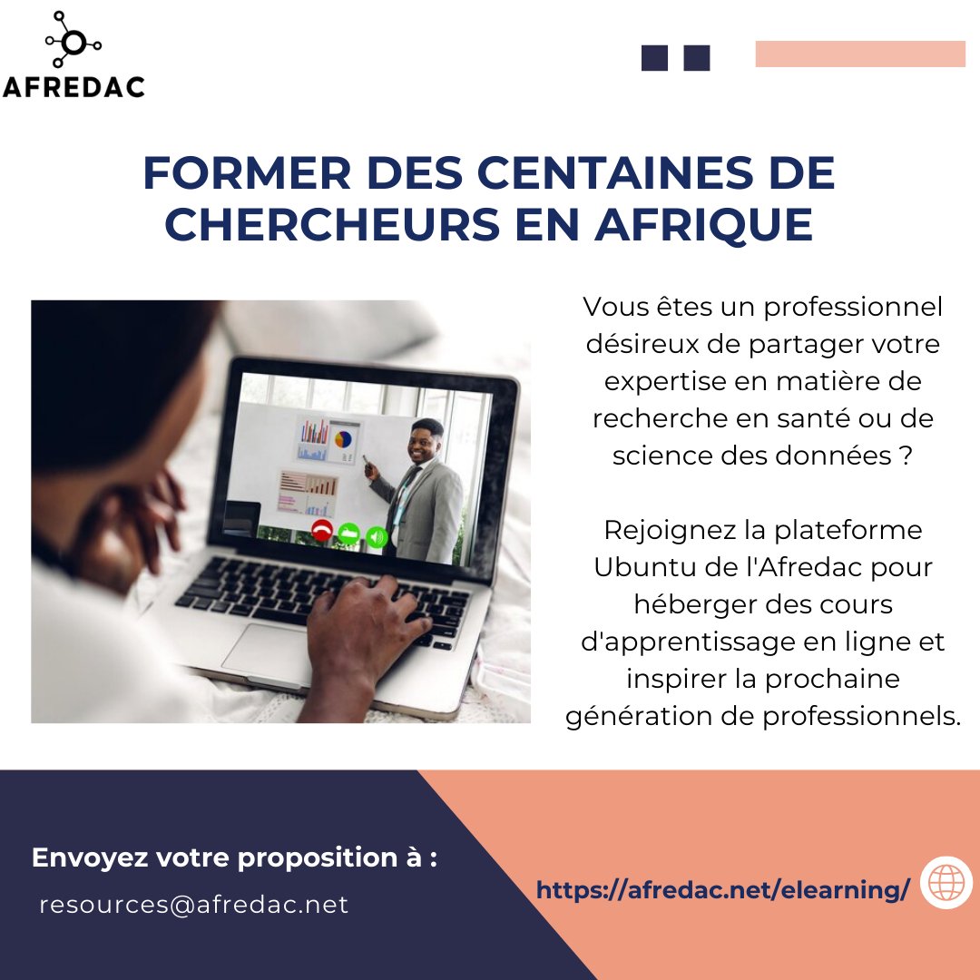 Are you a health researcher or data scientist with valuable insights to share?

The Afredac Ubuntu Platform is inviting innovative minds to develop e-learning courses on health research, data science, and more.

If interested submit your proposal here: forms.gle/VWk8f3QEZ8CkBs….