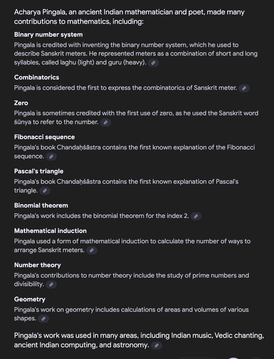 RhythmicAnalyst's tweet photo. Not knowing #Pingala is like not knowing #Einstein.
The mathematician from 300 BCE.
Modern names of his top inventions/contributions:
Binary number system
Pascal triangle
Binomial theorem
Fibonacci series
Sharing some resources:
https://t.co/5ZXMSRGOgx
https://t.co/tp0uTxQfJC
#Mathematics