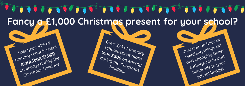 EnergySparks's tweet photo. Give your school budget a Christmas present this year by thoroughly switching things off at the end of term. Last year, 41% of primary schools spent more than £1,000 on energy during the Christmas holidays! https://t.co/Efm3ndgUsA