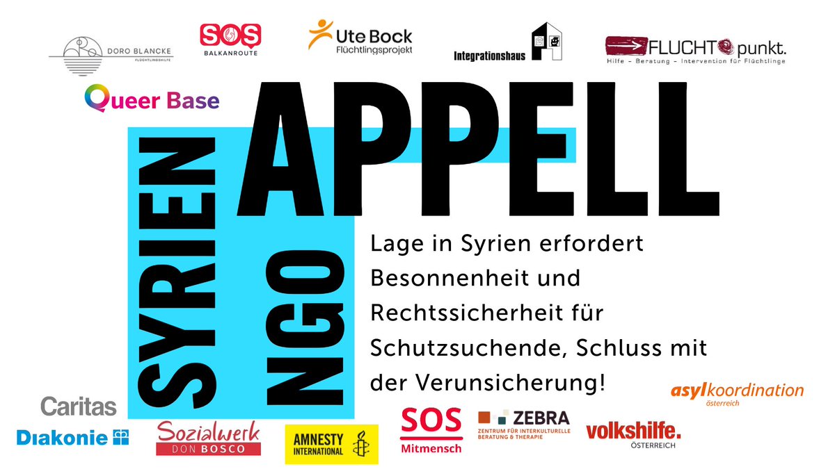 👉 NGO-Appell an Bundeskanzler Nehammer und Innenminister Karner: Lage in #Syrien erfordert Besonnenheit und Rechtssicherheit für Schutzsuchende, Schluss mit der Verunsicherung!
friends.queerbase.at/allgemein-de/l…