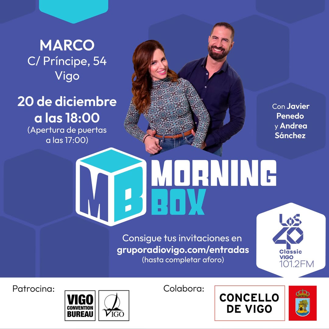¡NOS VAMOS A VIGO!🎄Programa especial de Navidad  con <a href="/javierpenedo/">Javier Penedo</a>, <a href="/soylasirenitaa/">Andrea</a> y todo el equipo de <a href="/MorningBox_/">Morning Box</a>. Con mucha música, humor y sorpresas.

📅20 de diciembre - MARCO 

➡️Invitaciones gratuitas: gruporadiovigo.com/entradas/#even…