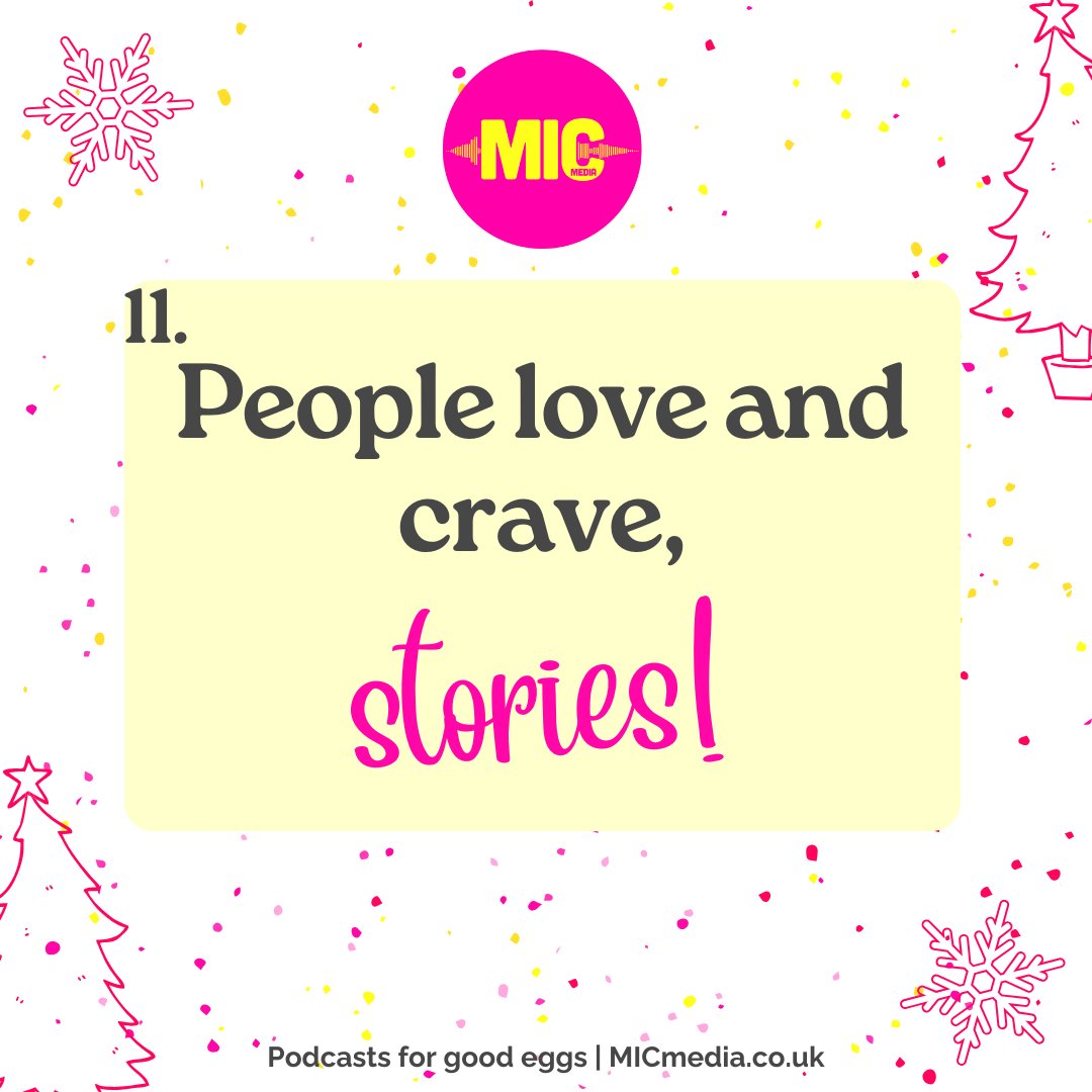 Thinking of starting a podcast full of your news and updates? 🥱 

Think again!

People ❤️ stories!

Use your podcast to share personal journeys, celebrate triumphs, and inspire change. 

#MICmas 🎄 Day #11

#podcast #storytelling #socialimpact #GrabTheMIC