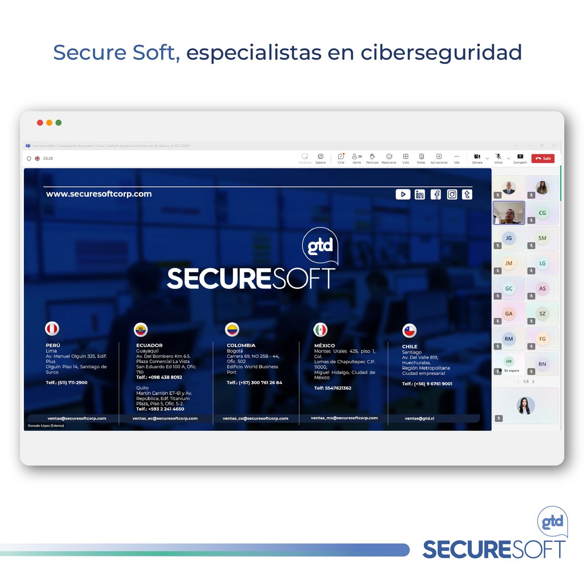 _SecureSoft's tweet photo. [EVENTO SS PERÚ] 
Ayer, 12 de diciembre, Secure Soft Perú y SealPath organizaron un webinar sobre cumplimiento normativo.

👉🏼 Para obtener más información sobre cómo proteger tu organización, comunícate con nosotros:
🌐 https://t.co/j6hPIz9goG
✉️ ventas@securesoftcorp.com https://t.co/rIEAQeX0Zx