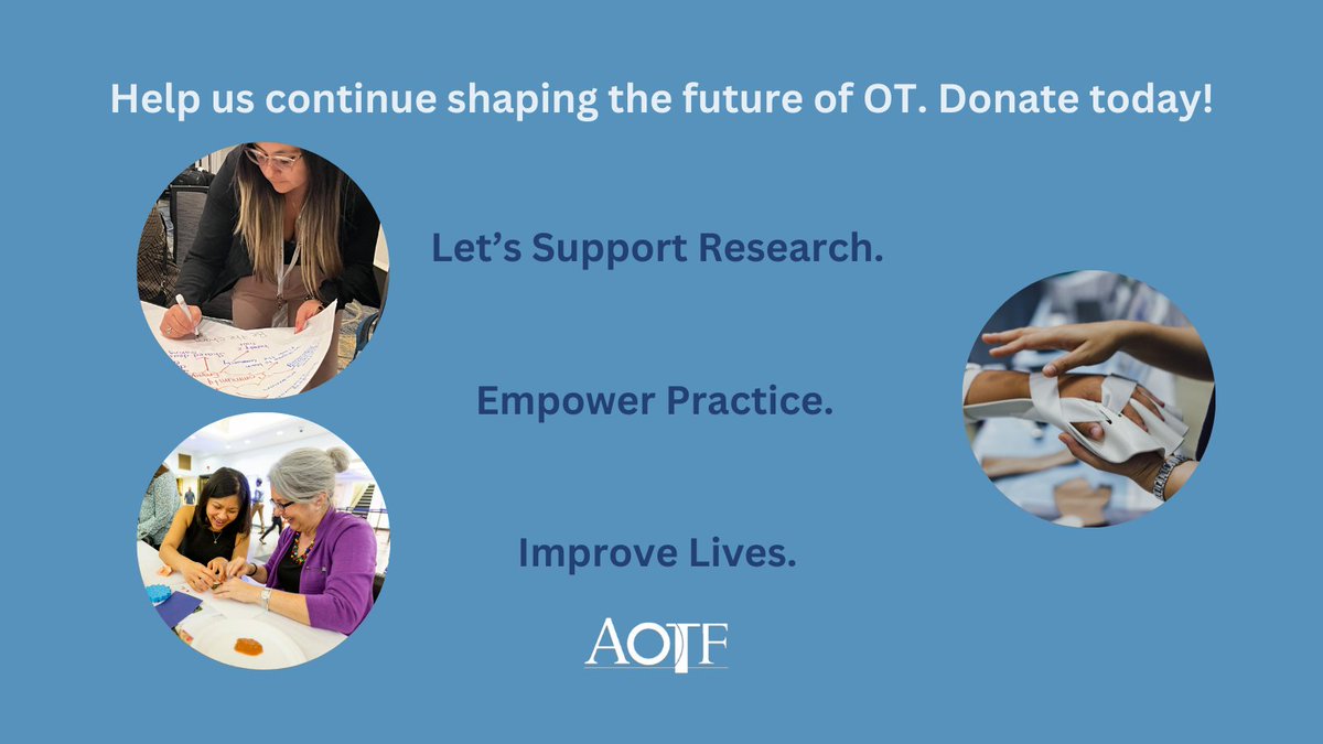 AOTFoundation's tweet photo. With your support, AOTF empowers OTs through scholarships and research grants, enabling them to serve their communities. Discover how you can donate today to support research and empower the practice of OT! 
https://t.co/wtH9U99uqH

#Supportresearch #Empowerpractice  #AOTFImpact https://t.co/tW7rzi565s