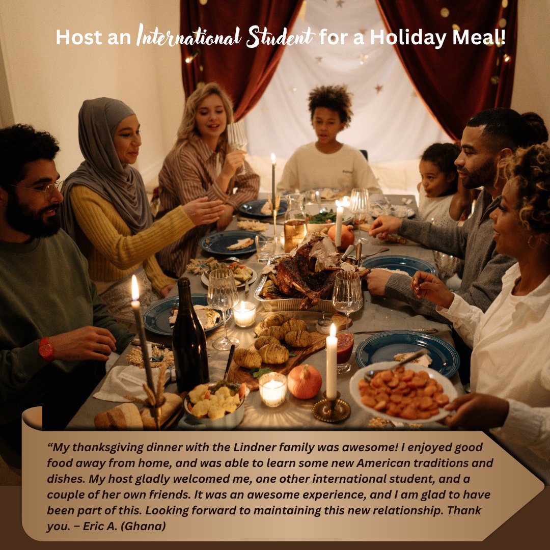 Host an International Student for a Holiday Meal!
Sign up at  Gators for Good (ow.ly/7WGB50Up5Fk). Apply at the UFIC Friendship Families group (ow.ly/EPxj50Up5Fj).