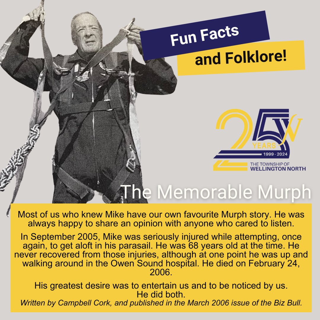 🎓 25 FUN FACTS AND FOLKLORE ABOUT WELLINGTON NORTH 🎓
This is the 24th instalment of our Fun Facts and Folklore about Wellington North series. This week we highly "The Memorable Murph" Mike Murphy. Special thanks to Campbell Cork, who wrote this piece in March 2006 for BizBull.
