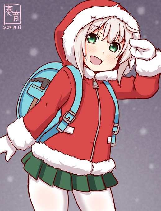 「うひひ 冬っすよ、冬! ほら、クナ。しっかり付いてくるっす。 出撃っしゅ!」#艦これ版真剣お絵描き60分一本勝負_20241213#占守 