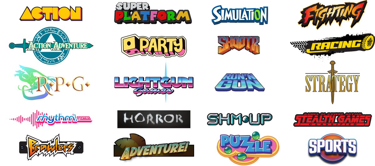 I made some game genres logos for my retro game collection. You're welcome to use them &lt;3