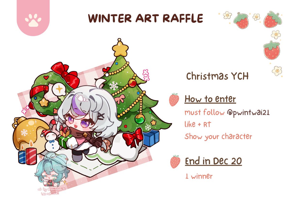 pwintwai21's tweet photo. Winter Art Raffle☃️
I’m gifting this YCH as a special thank-you for your amazing support this year.٩(^ᗜ^ )و ´-
🎄To Enter🎄
♡ Like + RT
♡ Follow
♡ Share your character (or) leave a comment https://t.co/dsDfgHTZx1