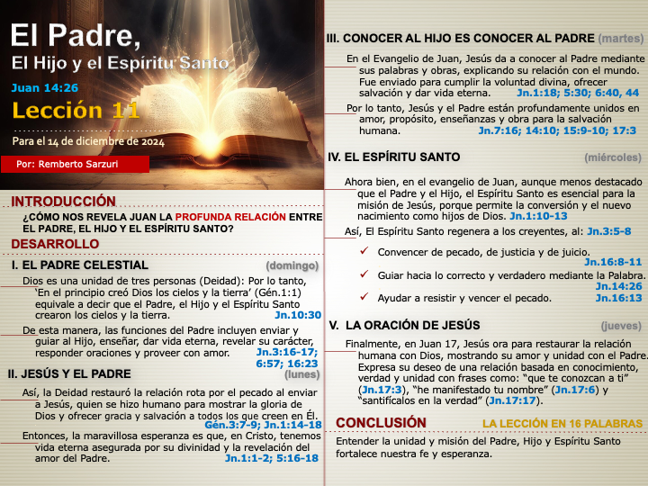 📢 ¿Cómo nos revela el Evangelio de Juan la profunda relación entre el Padre, el Hijo y El Espíritu Santo?
✅¡Repasemos la #LESAdv 11!  
✅#PrimeroDios 
✅Compártelo!!!!