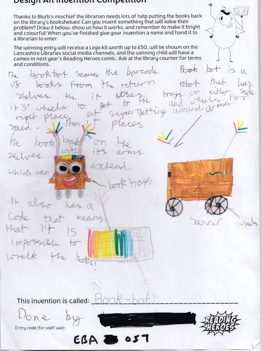 LancsLibraries's tweet image. And some more honourable mentions from our Reading Heroes Design An Invention competition - fantastic work by children at #SharoeGreenLibrary,  and at #BarnoldswickLibrary where they also created a model of it!   
#LancsReadingHeroes