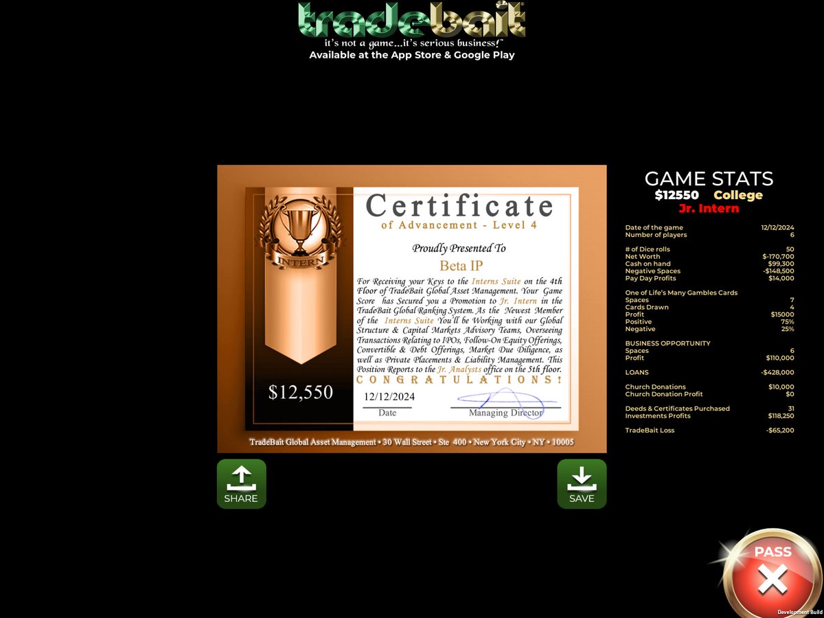 TradeBaitGame's tweet image. #JrIntern #CollegeRoute
#GameScore-$13K
7 #OneofLifesManyGamblescards-$15K
6 #BusinessOpportunitycards-$110K
31 #DsandCs #Investments-$118K
#PayDays-$14K
#BankLoans-($428K)
#multiplayergames #MultiplayerGaming #multiplayerfun #Multiplayer #multiplayergame #Solo #AIBots