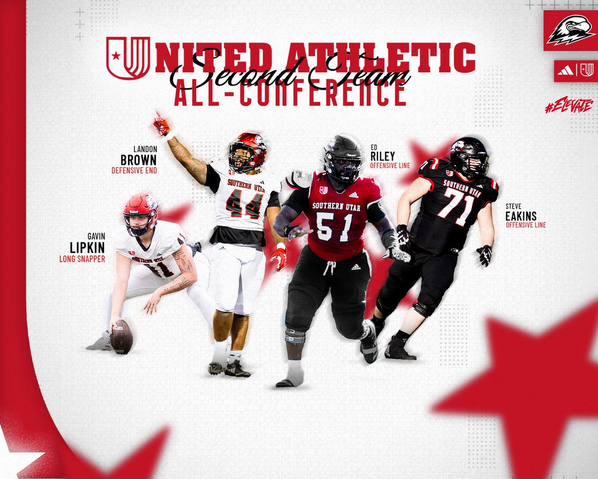 Southern Utah Football (@suufb_) on Twitter photo Congratulations to our <a href="/uacfootball/">uacfootball</a> Second Team All-Conference Honorees 👏
#Elevate ⚡️ #TBirdNation ⚡️ #RaiseTheHammer Congratulations to our <a href="/uacfootball/">uacfootball</a> Second Team All-Conference Honorees 👏
#Elevate ⚡️ #TBirdNation ⚡️ #RaiseTheHammer