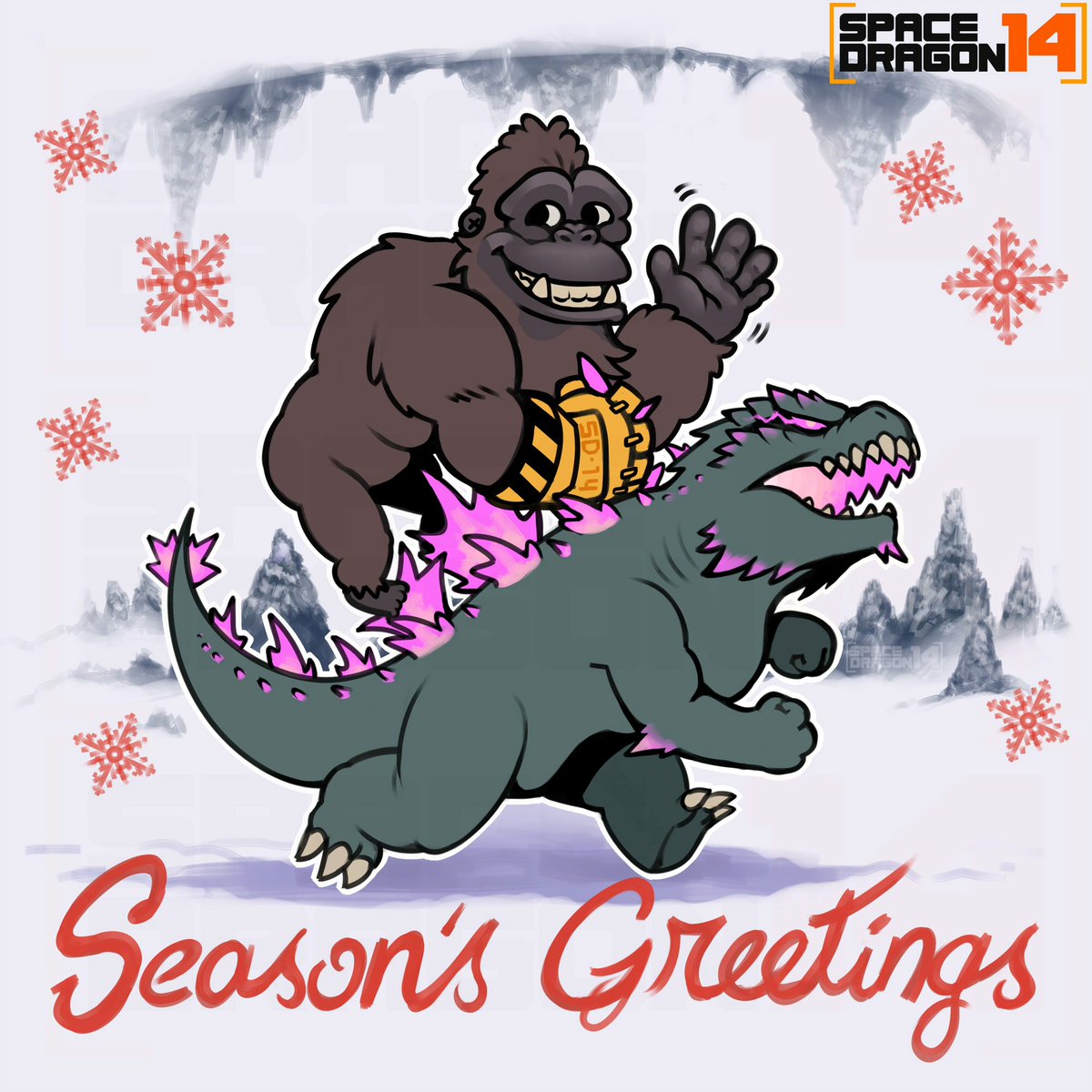 Space_Dragon14's tweet image. This is my Christmas piece of this year,
Can't believe that this is canon!
Season's Greetings from Godzilla and Kong!