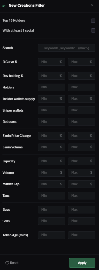 First of all - Neo Vision

Neo Vision is an upgraded version of BullX pump vision which basically is a live feed of everything that is happening on pump.fun

Just as pump vision, Neo Vision shows three different categories

💊 Newly created - Which shows the most