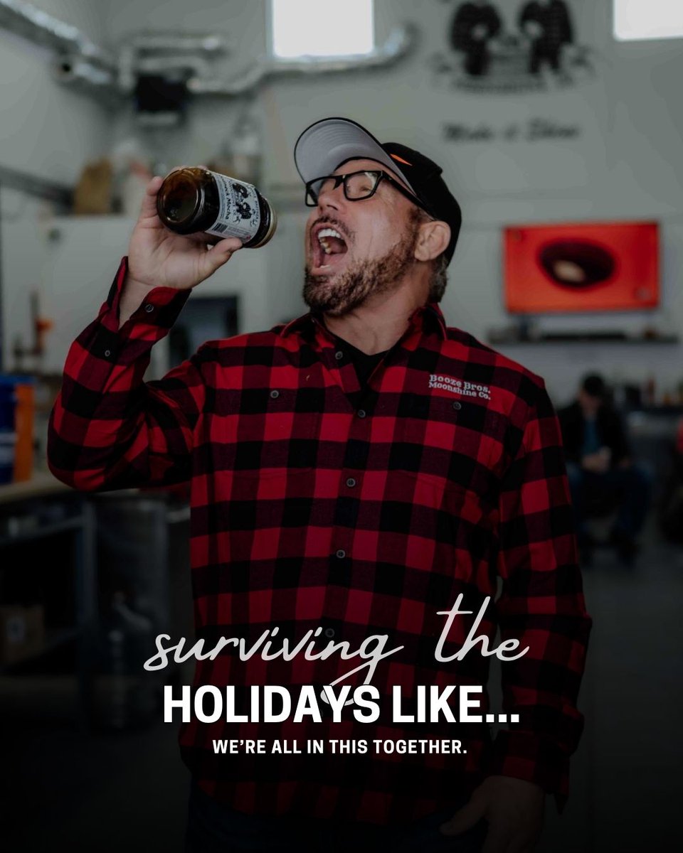 Surviving the holidays like a pro means:

1️⃣ A bottle of Booze Brothers Moonshine on standby. 
2️⃣ A sense of humour to handle the family drama. 
3️⃣ A moonshine cocktail in hand to keep the spirits bright.