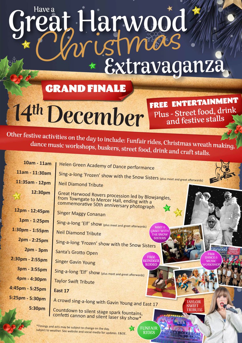 Great Harwood Events (@gtharwoodevents) on Twitter photo A reminder of the line-up for tomorrow's FREE-to-attend Christmas Extravaganza! 👀🤩
Are you joining us? From 10am-5:30pm, enjoy a day full of festivities and live entertainment 🎄
#GreatHarwood <a href="/hyndburncouncil/">Hyndburn Borough Council</a> A reminder of the line-up for tomorrow's FREE-to-attend Christmas Extravaganza! 👀🤩
Are you joining us? From 10am-5:30pm, enjoy a day full of festivities and live entertainment 🎄
#GreatHarwood <a href="/hyndburncouncil/">Hyndburn Borough Council</a>