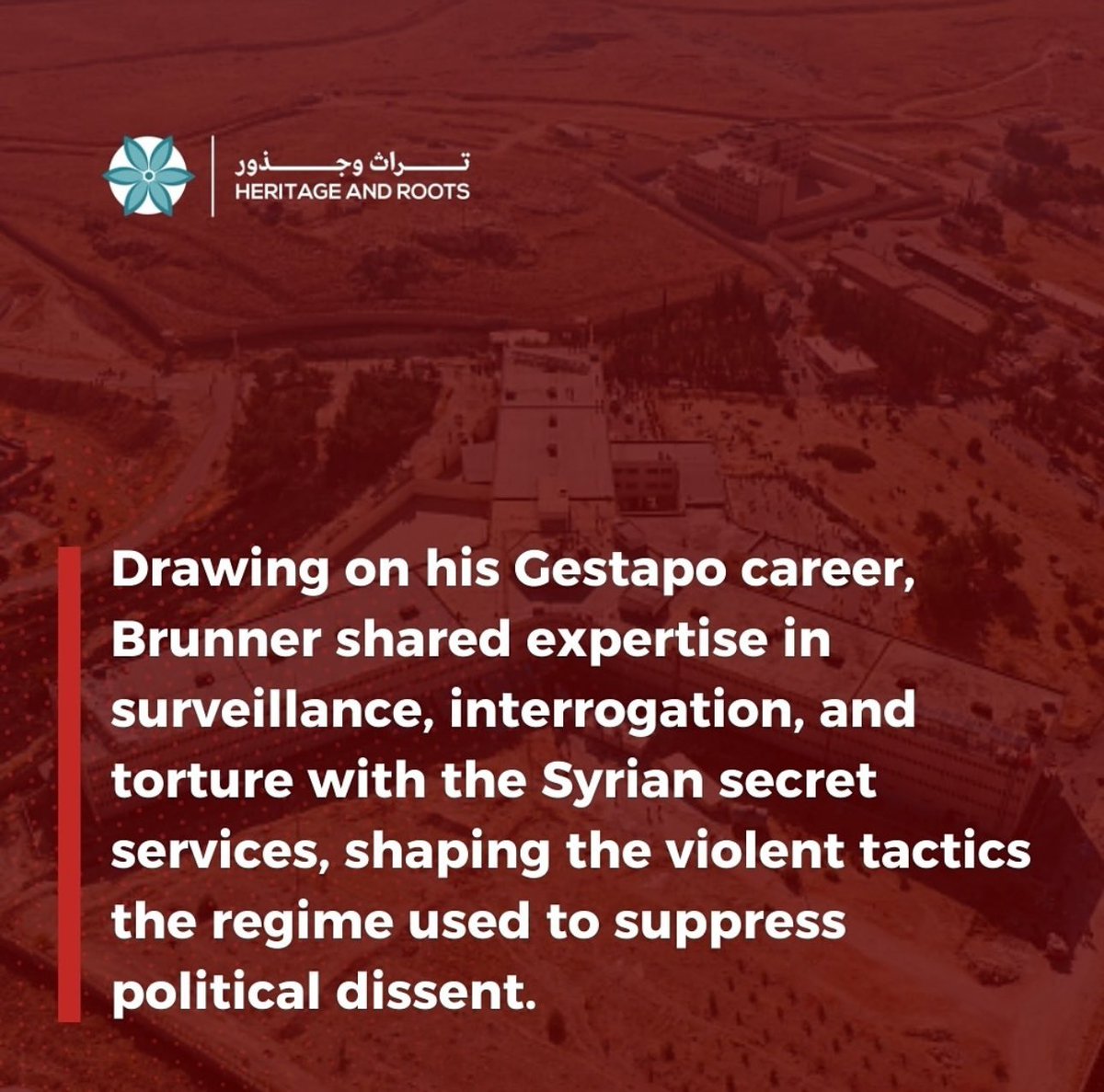 CedarThoughts's tweet photo. 🧵5/
In exchange for his expertise, the Syrian regime provided Brunner with full protection, even though he was wanted internationally and sentenced to death twice in Europe.

Until the 1990s, Brunner lived under the regime’s protection. However, after defying orders to avoid media interviews, he was imprisoned in a basement in Damascus.