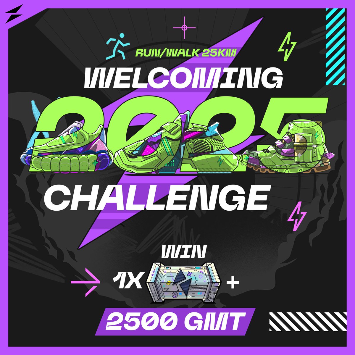 Welcoming 2025 Challenge!

Between 13-31 December, till the new year eve, make 25km run 🏃🏽‍♂️🏃‍♀️ or walk and get a chance to win one #StepnGO Shoebox or one of the Stepner to win 100 $GMT

Here are the rules 📝

1- Go to that Strava link 👇🏼👇🏼

strava.app.link/ezgD0FIJiPb

2- Join the
