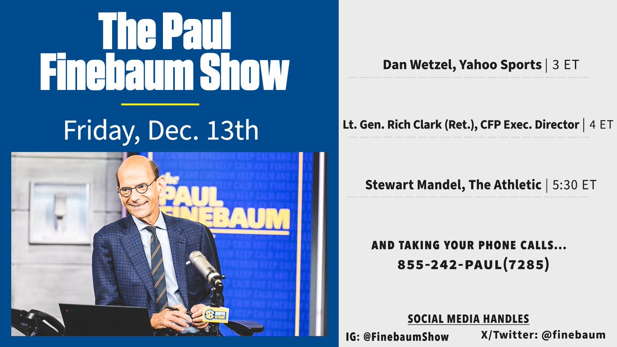 finebaum's tweet photo. First #FinebaumFriday from studio since August. Just 3 guests and a lot of calls heading into weekend.
See you top of the hour. https://t.co/vRXtCtkbJk
