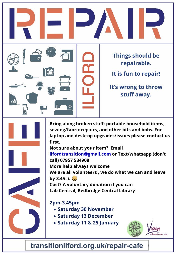 Stuff need mending before Christmas? Ilford repair café tomorrow, Saturday 14th at 2pm Ilford Library.  🎄💚. ￼ This clockwork train wants mending, anyone want to have a go? <a href="/RedbridgeLibs/">Redbridge Libraries</a> <a href="/IlfordBID/">Ilford BID</a>