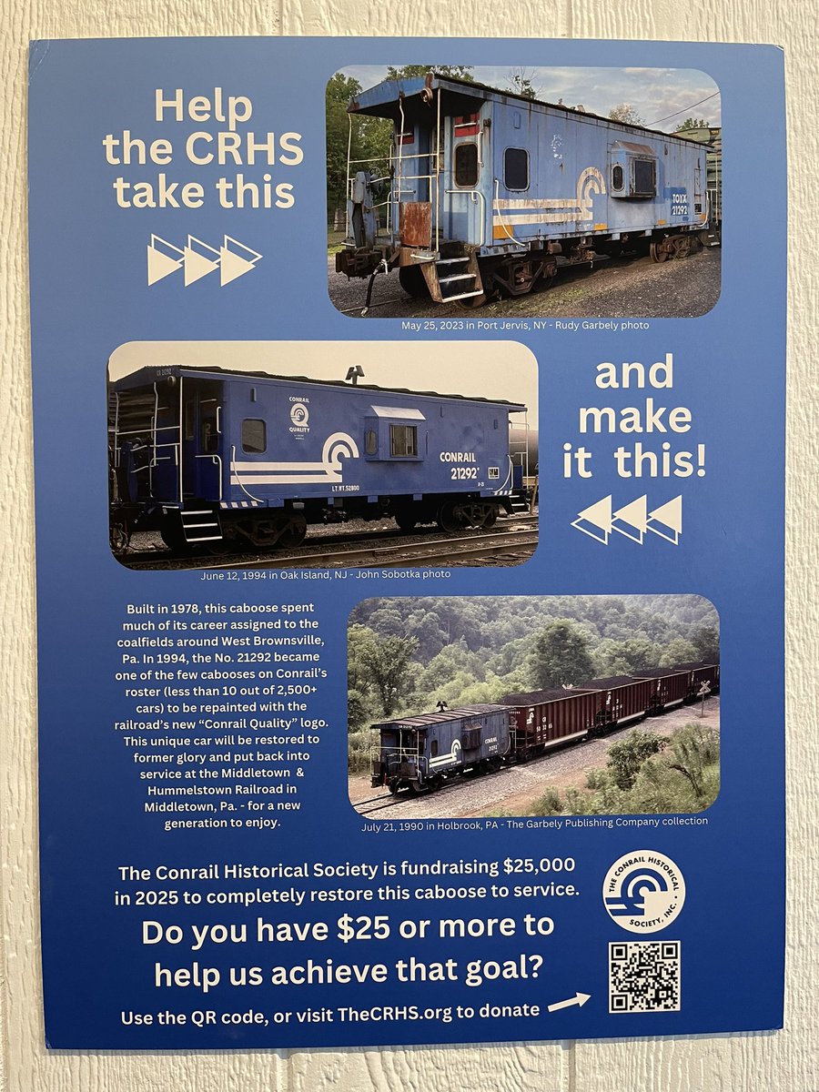 Check out the new temporary addition to the Conrail Museum! 

Raising $25,000 in 2025 to restore and move Conrail 21292!  We have a long way to go so please consider donating to the cause. Any amount helps preserve Conrail for future generations. 

conrailshoppe.com/21292/